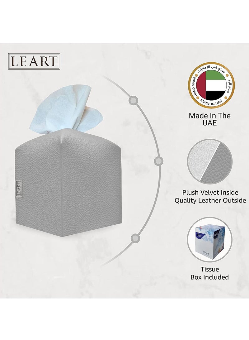 LeArt Leather Tissue Box Cover – Home Decorations for Living Room, Bedroom and Office | Car Tissue Holder | Tissue Holder | Tissue Box Holder for Car | Tissue Box Cover for Car (Stone Grey Cube)  - Image 3