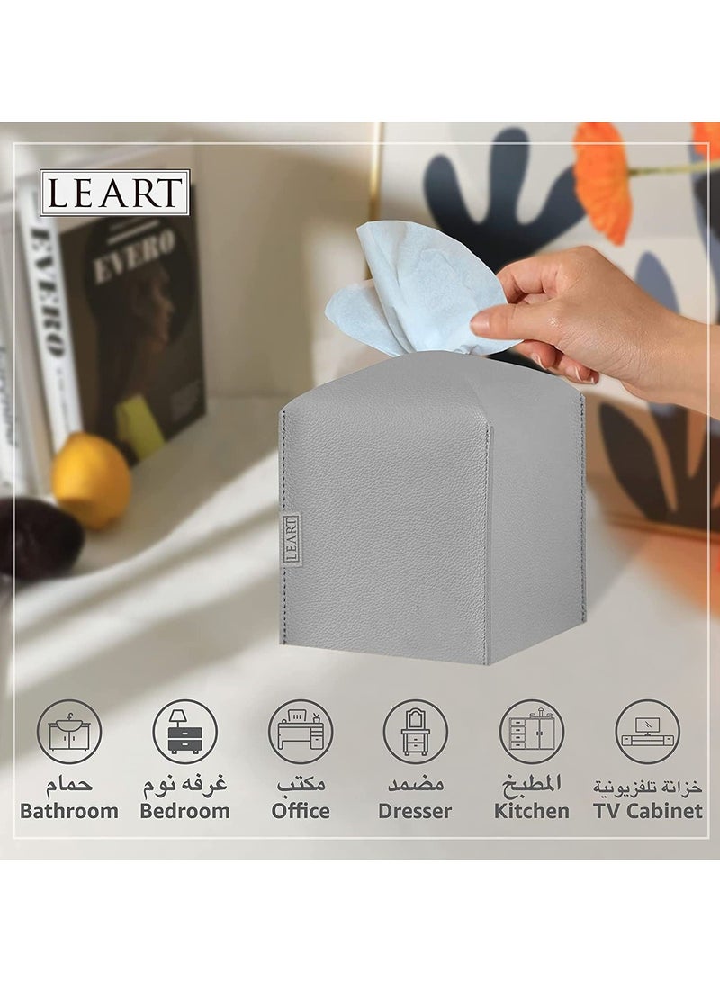 LeArt Leather Tissue Box Cover – Home Decorations for Living Room, Bedroom and Office | Car Tissue Holder | Tissue Holder | Tissue Box Holder for Car | Tissue Box Cover for Car (Stone Grey Cube)  - Image 2