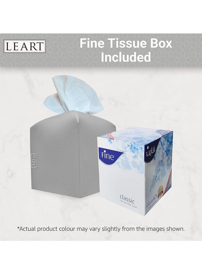 LeArt Leather Tissue Box Cover – Home Decorations for Living Room, Bedroom and Office | Car Tissue Holder | Tissue Holder | Tissue Box Holder for Car | Tissue Box Cover for Car (Stone Grey Cube)  - Image 4
