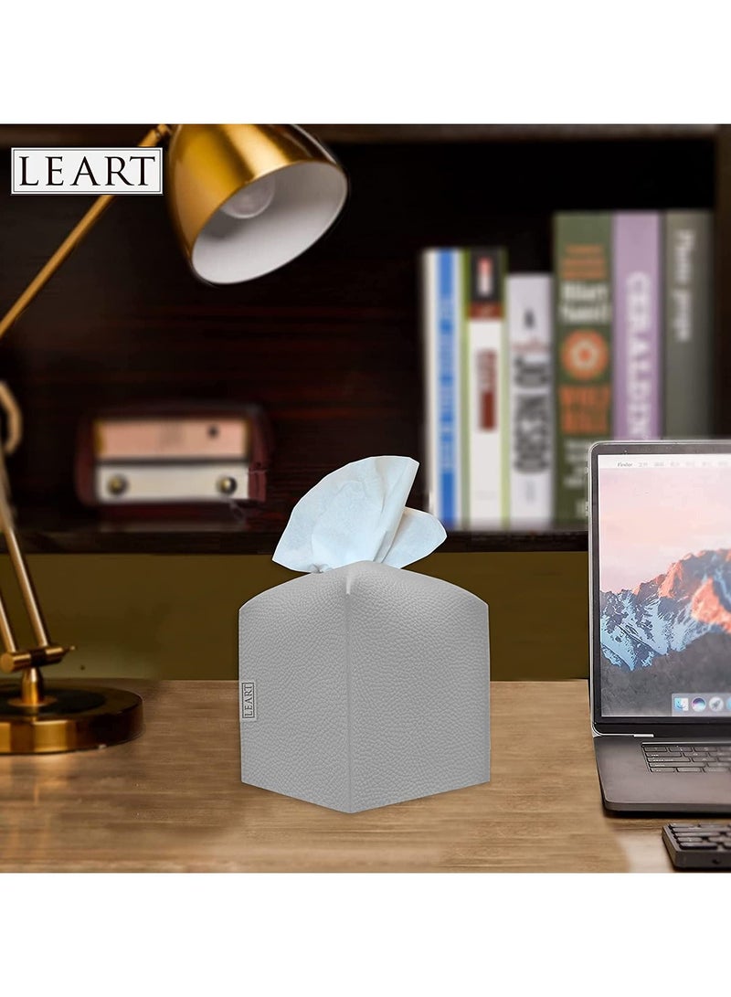 LeArt Leather Tissue Box Cover – Home Decorations for Living Room, Bedroom and Office | Car Tissue Holder | Tissue Holder | Tissue Box Holder for Car | Tissue Box Cover for Car (Stone Grey Cube)  - Image 5