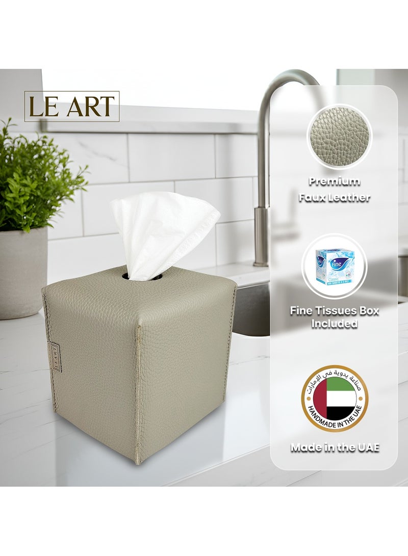 LeArt Leather Tissue Box Cover – Elegant Tissue Box Holder for Office Car Hotel Home Decor | Living Room Bedroom Bathroom | Facial Tissue Holder, Car Tissue Box Holder (Stone Grey Cube) - Image 2