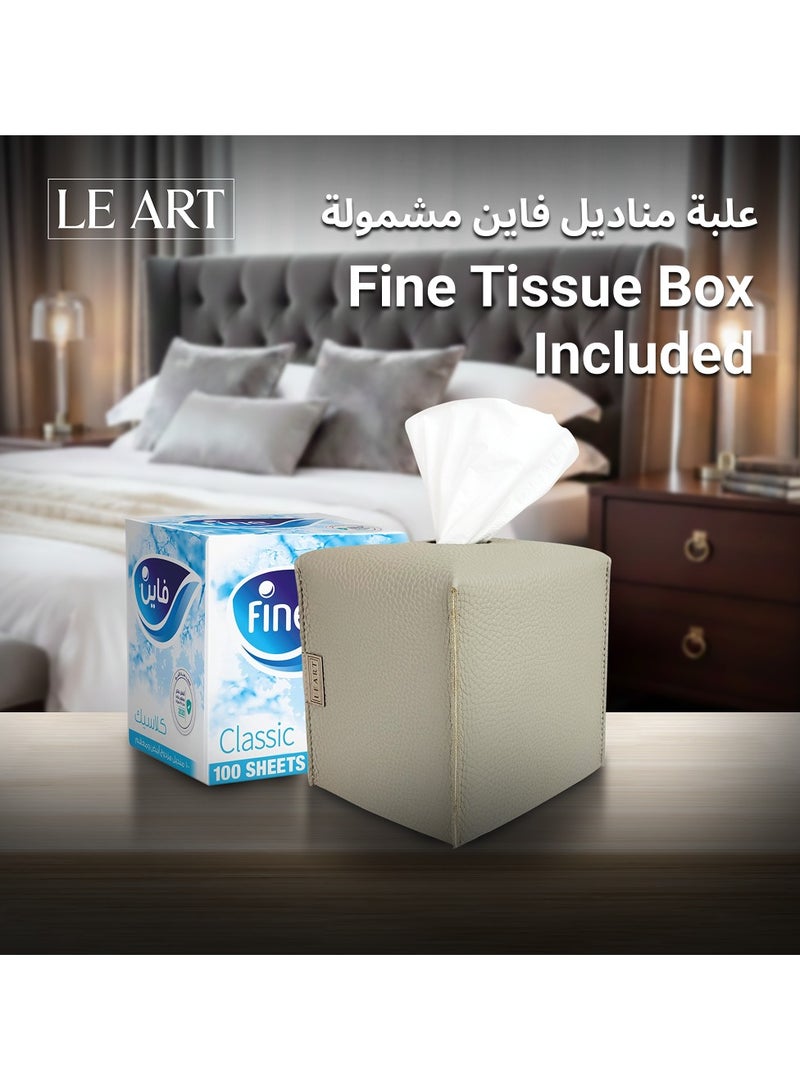 LeArt Leather Tissue Box Cover – Elegant Tissue Box Holder for Office Car Hotel Home Decor | Living Room Bedroom Bathroom | Facial Tissue Holder, Car Tissue Box Holder (Stone Grey Cube) - Image 4