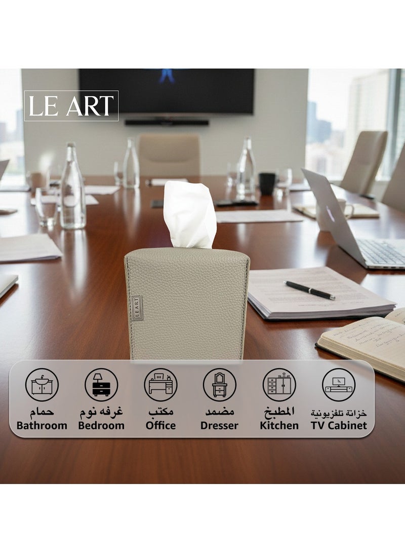 LeArt Leather Tissue Box Cover – Elegant Tissue Box Holder for Office Car Hotel Home Decor | Living Room Bedroom Bathroom | Facial Tissue Holder, Car Tissue Box Holder (Stone Grey Cube) - Image 3