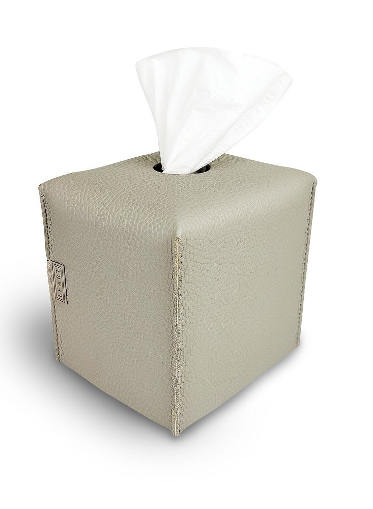 LeArt Leather Tissue Box Cover – Elegant Tissue Box Holder for Office Car Hotel Home Decor | Living Room Bedroom Bathroom | Facial Tissue Holder, Car Tissue Box Holder (Stone Grey Cube) - Image 1