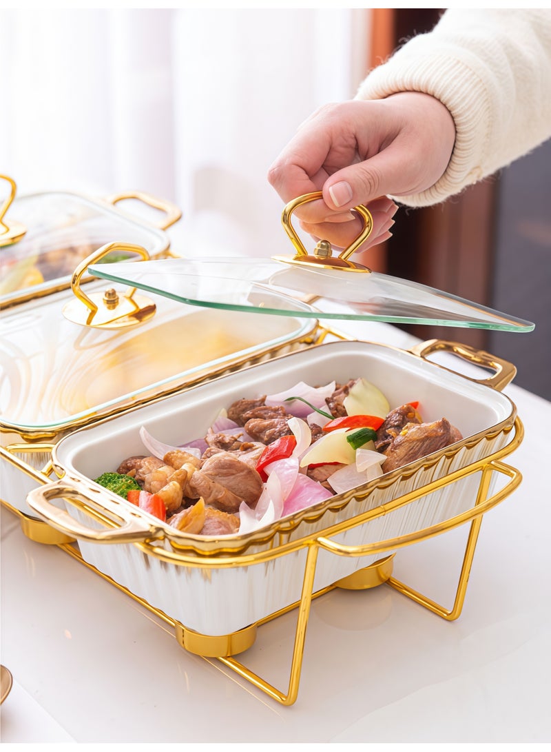 AETHER 3 Compartments Double Ear Ceramic Baking Pan Home Tableware Heating Soup Pot Dry Pot 3 Piece Set Golden Texture With Lid Insulation - Image 4