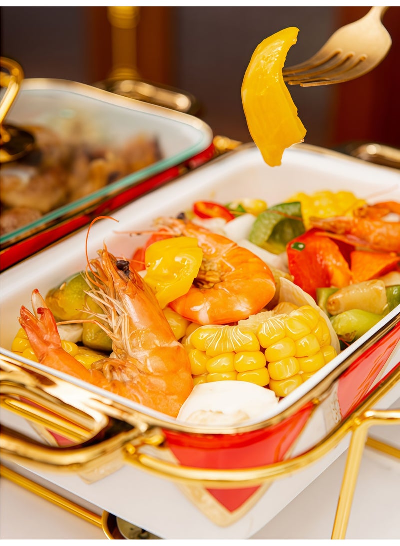 AETHER 3 Compartments Double Ear Ceramic Baking Pan Home Tableware Heating Soup Pot Dry Pot 3 Piece Set Golden Texture With Lid Insulation - Image 3