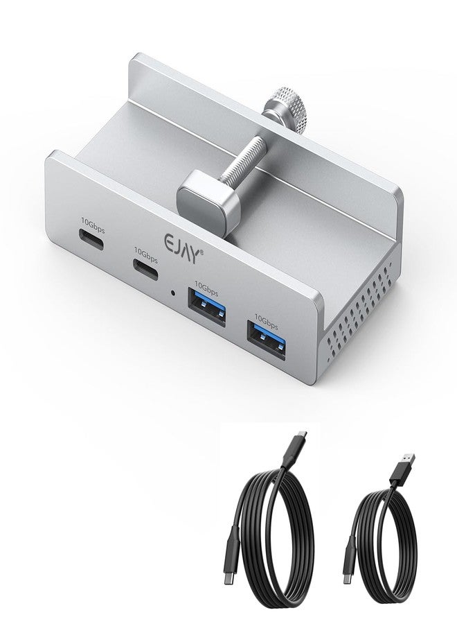 EJAY 4Ports 10Gbps USB-C HUB USB3.2 Clamp USB HUB Splitter,Mountable USB-C Adapter with Data & Power Cable for iMac 2021 and later-10Gbps(Sliver) - Image 1