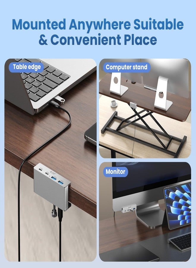 EJAY 4Ports 10Gbps USB-C HUB USB3.2 Clamp USB HUB Splitter,Mountable USB-C Adapter with Data & Power Cable for iMac 2021 and later-10Gbps(Sliver) - Image 3