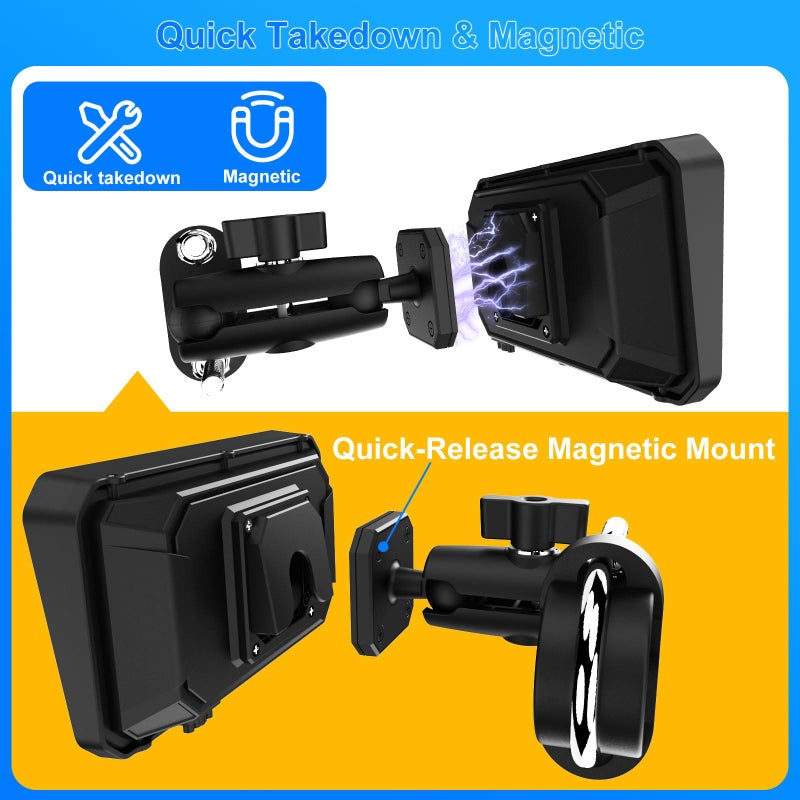YZW 6" Wireless Motorcycle Carplay with Android Auto, Waterproof GPS Nevigation System Screen for Motorbike, Music Sharing,Vioce Control,Light Sensor, BT,Anti-Theft Design Quick-Release Magnetic Mount - Image 2