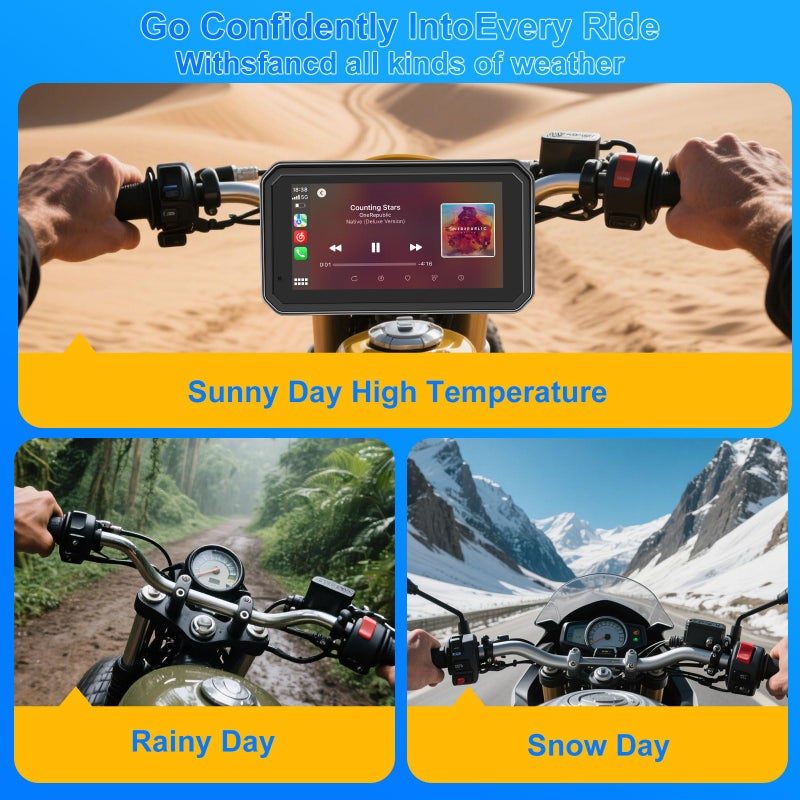 YZW 6" Wireless Motorcycle Carplay with Android Auto, Waterproof GPS Nevigation System Screen for Motorbike, Music Sharing,Vioce Control,Light Sensor, BT,Anti-Theft Design Quick-Release Magnetic Mount - Image 5