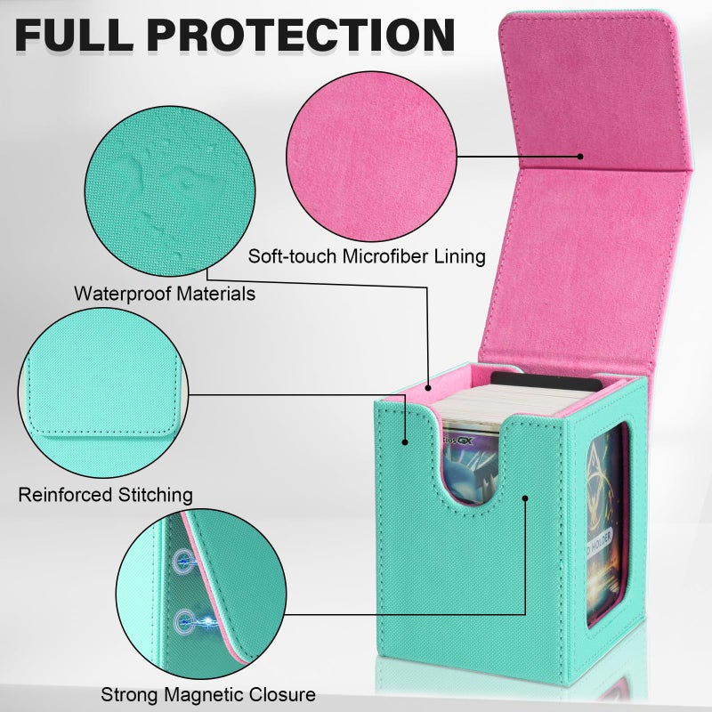 Jaffzora Card Deck Box for MTG Commander, Magnetic Card Display Case,TCG Card Storage Box, Holds 100 Double-Sleeved Cards, Green & Pink - Image 4