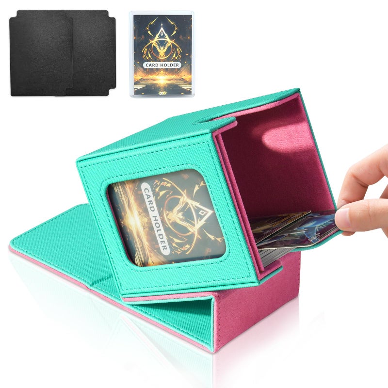 Jaffzora Card Deck Box for MTG Commander, Magnetic Card Display Case,TCG Card Storage Box, Holds 100 Double-Sleeved Cards, Green & Pink - Image 1