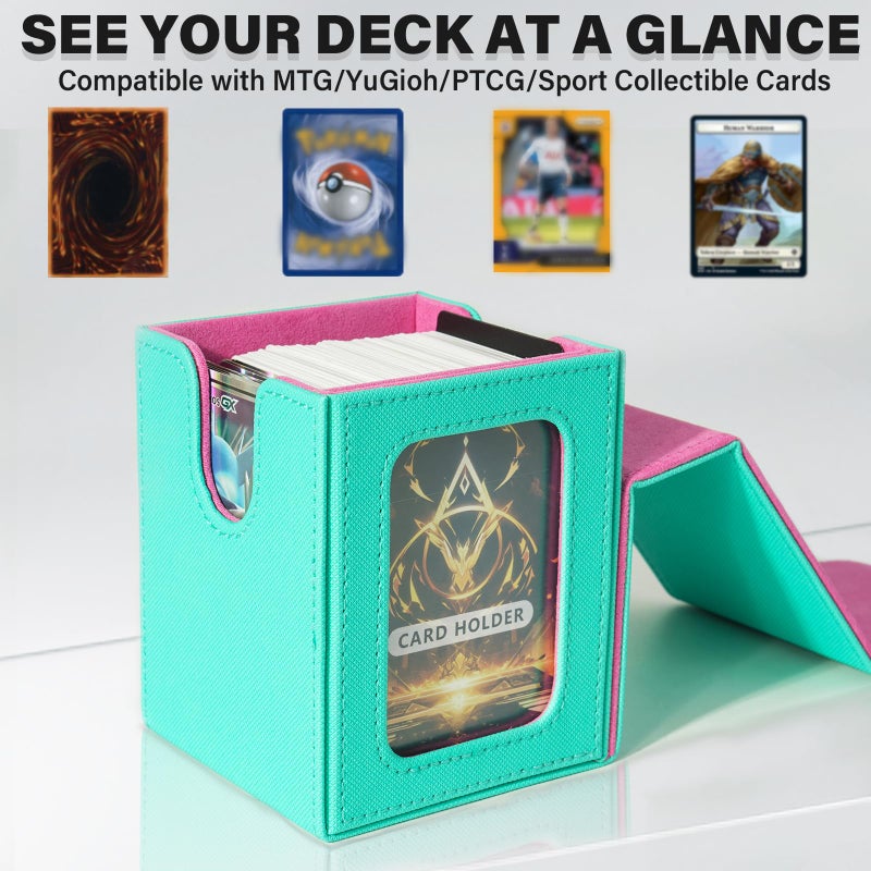 Jaffzora Card Deck Box for MTG Commander, Magnetic Card Display Case,TCG Card Storage Box, Holds 100 Double-Sleeved Cards, Green & Pink - Image 3