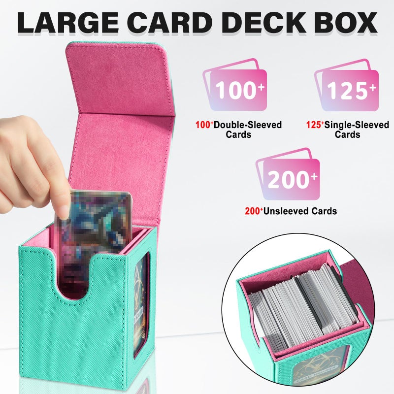 Jaffzora Card Deck Box for MTG Commander, Magnetic Card Display Case,TCG Card Storage Box, Holds 100 Double-Sleeved Cards, Green & Pink - Image 2
