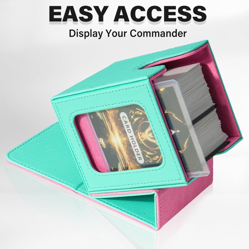Jaffzora Card Deck Box for MTG Commander, Magnetic Card Display Case,TCG Card Storage Box, Holds 100 Double-Sleeved Cards, Green & Pink - Image 5