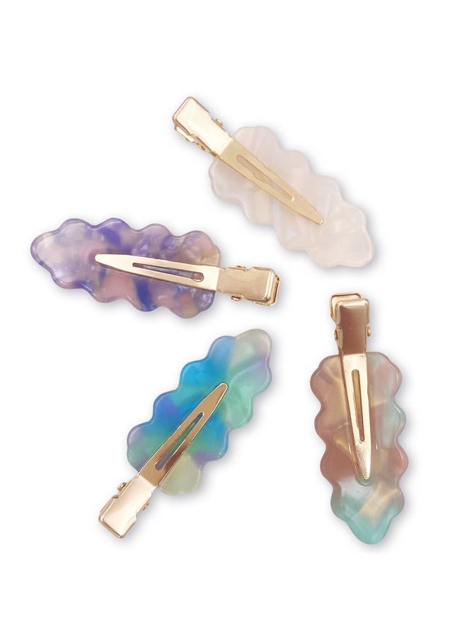 Lizzie Kay - 4Pcs No Crease No Bend Flat Resin Oak Leaf Hair Bang Clips For Women Makeup - Image 1