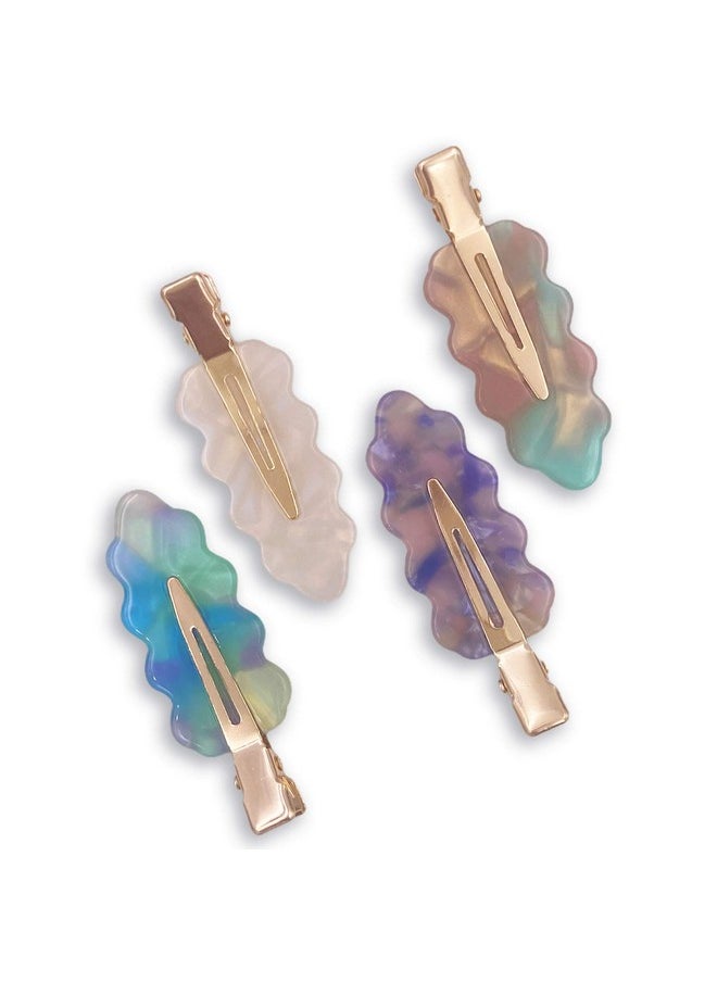 Lizzie Kay - 4Pcs No Crease No Bend Flat Resin Oak Leaf Hair Bang Clips For Women Makeup - Image 1