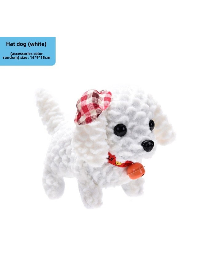 Simulation Of Lamb Fleece Electric Dog Wearing A Hat Bell When The Doll Dog Can Walk Can Call The Shaking Head Tail Dog Children's Gift-color:plaid Dog White  - Image 1