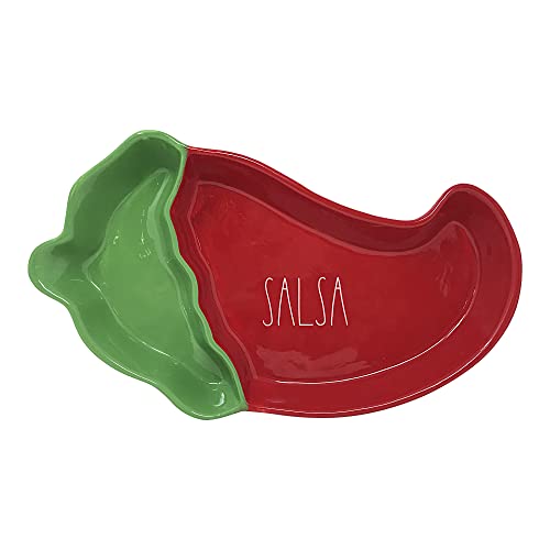 Rae Dunn by Magenta Ceramic Chip and Dip Platter SalsaRedGreen 14 x 7 Jalepeno