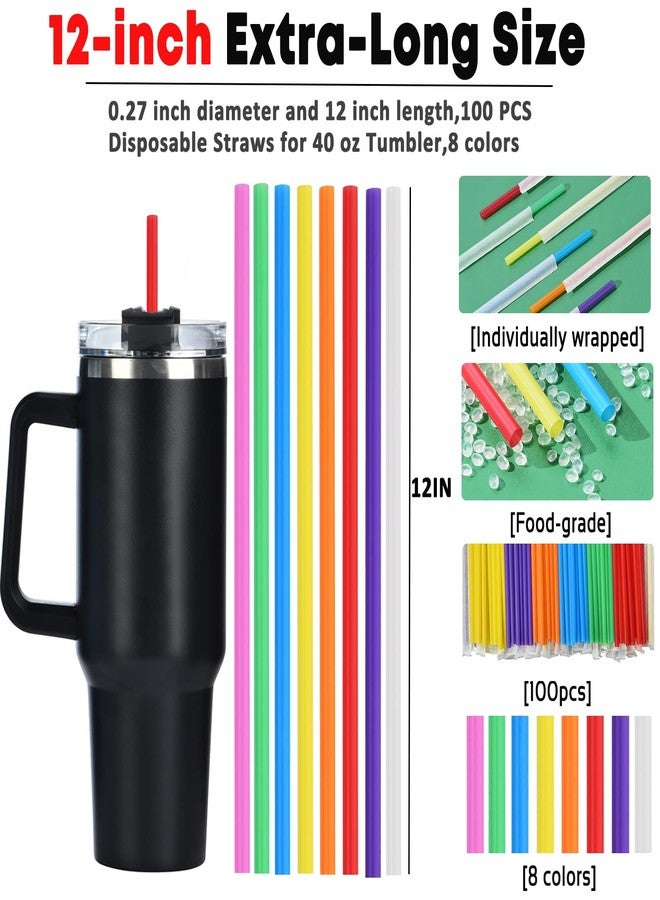 NINU 100PCS Disposable Straws for 40 Oz Tumbler, 12in Extra Long Individually Wrapped Straws for Stanley 40 Oz 30 Oz 20 Oz Cup, Color - Image 2