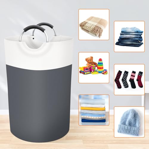 BlissTotes 75L Laundry Basket, Freestanding Laundry Hamper, Collapsible Dirty Clothes Hamper, Waterproof Fabric with Foam Protected Aluminum Handles for College, Dorm, Family (Gray) - Image 4