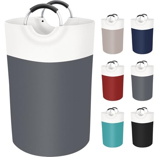BlissTotes 75L Laundry Basket, Freestanding Laundry Hamper, Collapsible Dirty Clothes Hamper, Waterproof Fabric with Foam Protected Aluminum Handles for College, Dorm, Family (Gray) - Image 1