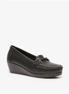 Textured Slip-On Shoes with Wedge Heels