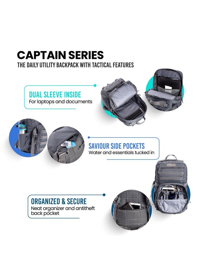 TriPole Captain 25 Litres Tactical Standard Backpack With Molle Webbing And Carabiner (Khaki) - Image 4