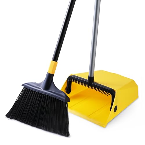 Yocada Commercial Broom and Dustpan Set with Comb Commercial Outdoor Indoor for Courtyard Garage Lobby Mall Market Floor Home Kitchen Room Office Pet Hair Rubbish - Image 1