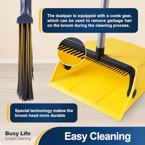 Yocada Commercial Broom and Dustpan Set with Comb Commercial Outdoor Indoor for Courtyard Garage Lobby Mall Market Floor Home Kitchen Room Office Pet Hair Rubbish - Image 2