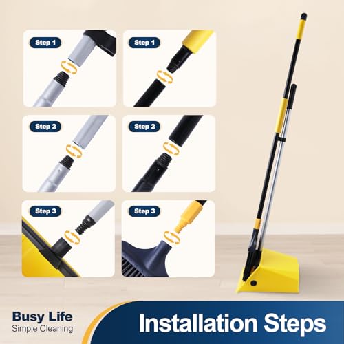 Yocada Commercial Broom and Dustpan Set with Comb Commercial Outdoor Indoor for Courtyard Garage Lobby Mall Market Floor Home Kitchen Room Office Pet Hair Rubbish - Image 3