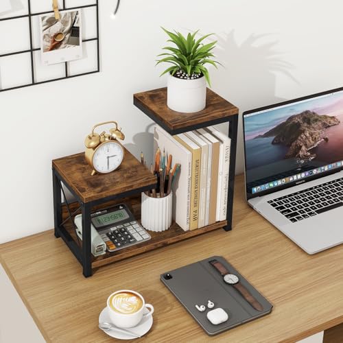 ELITEROO Desktop Shelf Organizer 3 Tier Office Shelves Wood Desk Organizers Storage Rack and Freestanding Display Shelf for Office Dormitory Home Rustic Brown - Image 3