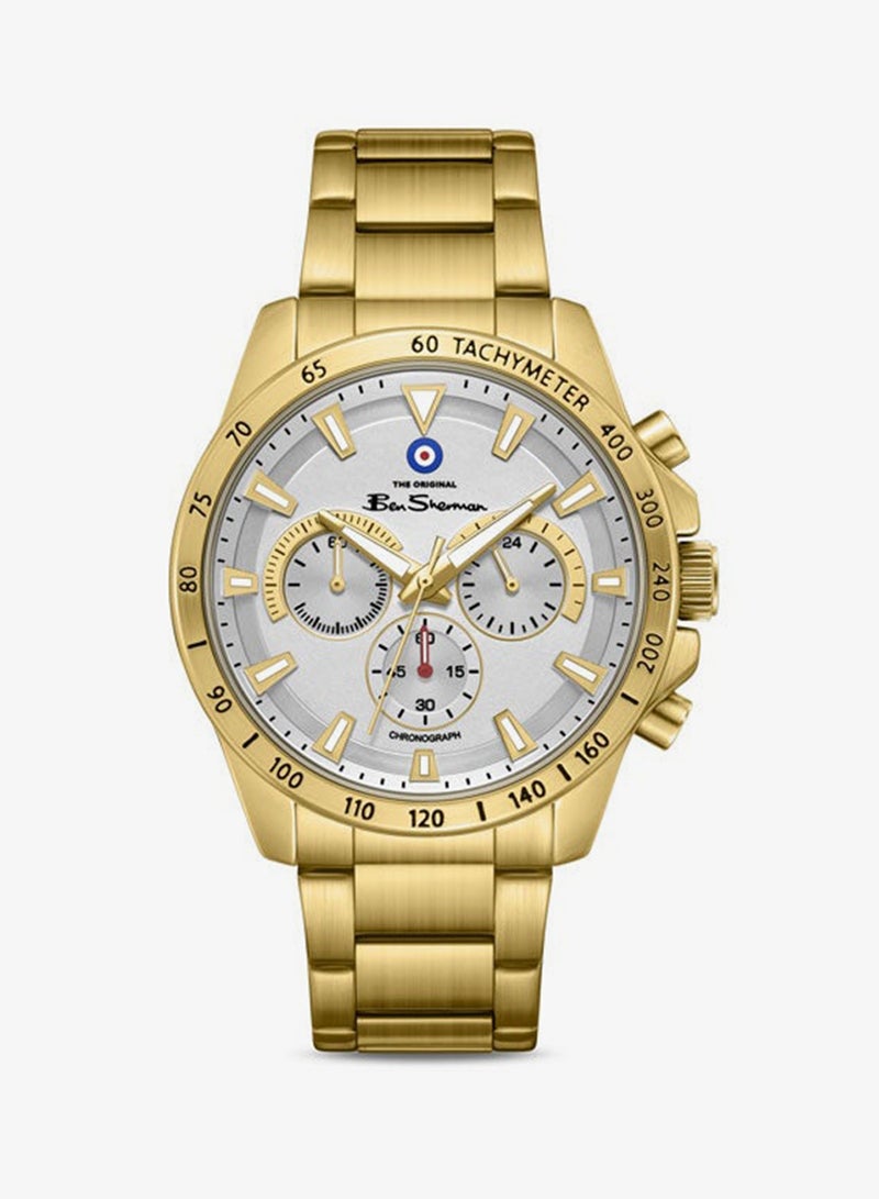 Ben Sherman Liverpool  White Dial Gold Stainless Steel Bracelet Chronograph Watch for Men, 44mm - Image 1
