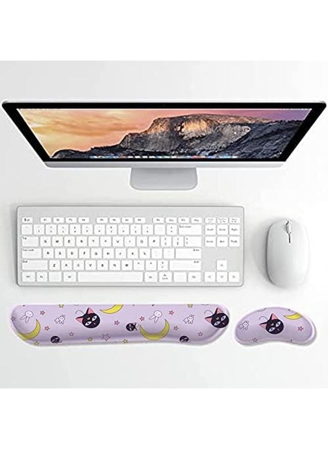 Purple Anime Keyboard Wrist Rest Kawaii Mouse Pad With Wrist Support Mouse Pad Enlarge Gel Memory Foam For Computer Desk Decor Accessories Office Gaming Laptop