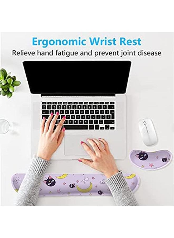 Purple Anime Keyboard Wrist Rest Kawaii Mouse Pad With Wrist Support Mouse Pad Enlarge Gel Memory Foam For Computer Desk Decor Accessories Office Gaming Laptop