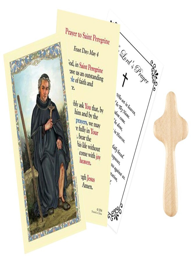 Trendzeen Saint Peregrine Holy Card - Hand Held Comfort Cross, The Lord's Prayer - Laminated Double Sided Saint Peregrine Card - St Peregrine Patron Saint of Cancer Patients Themed Set - 3 Items - Image 1