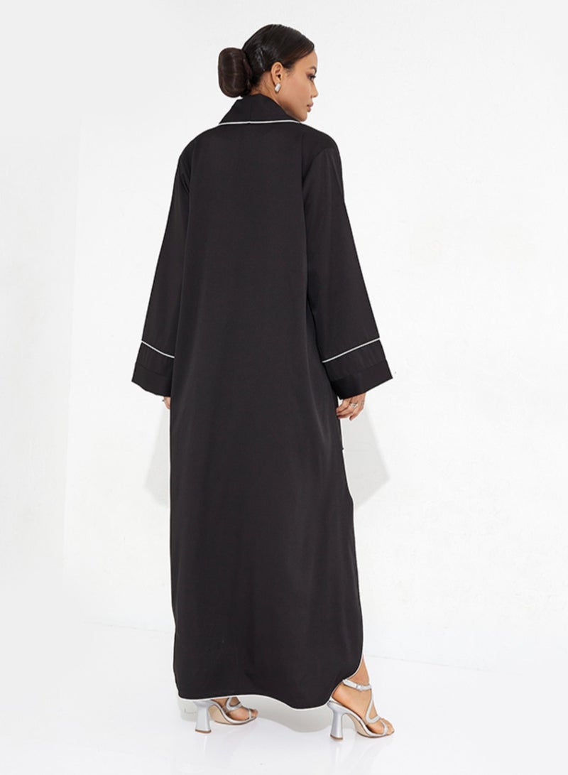 Rosette Abaya Black Jacket Pocket Abaya  - Image 3