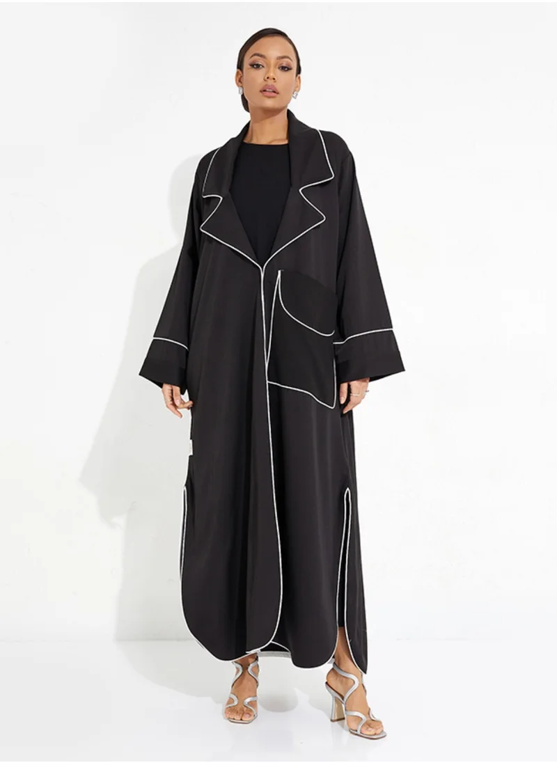 Rosette Abaya Black Jacket Pocket Abaya