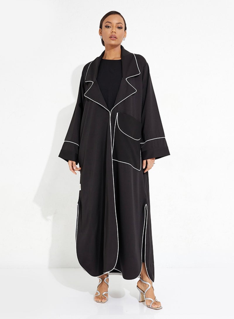 Rosette Abaya Black Jacket Pocket Abaya  - Image 1