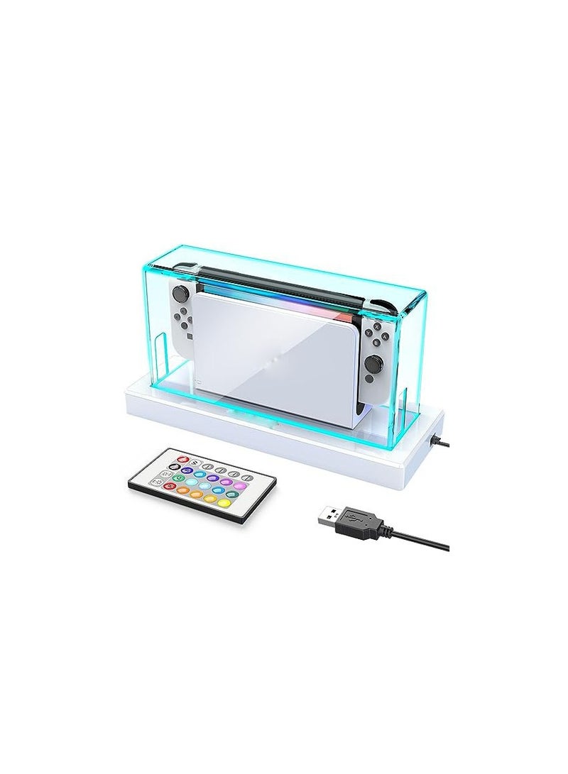 SOLARAE Switch Dust Cover with 16 LED Color Light Base, Compatible with Nintendo Switch/OLED, Acrylic Clear Display Box, Anti-Scratch Waterproof Slim Dock Case, Cool Switch Accessories (Includes Remote) - Image 1