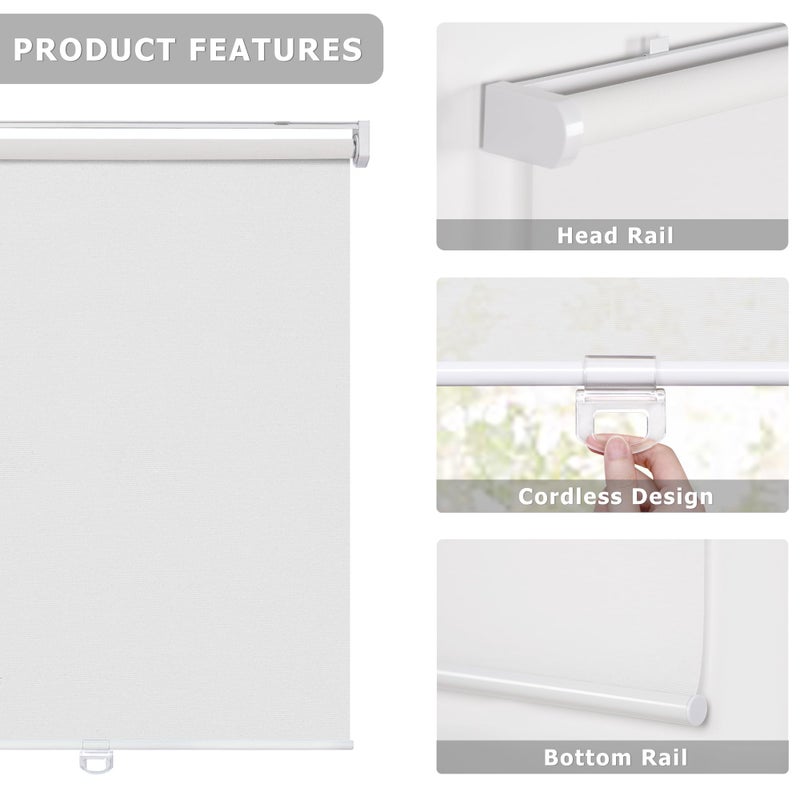 LazBlinds No Tools No Drill Cordless Roller Shades, Light Filtering Window Sheer Shades Transparent UV Protection Roll Up Blinds for Windows, 21'' W x 72'' H, White - Image 3