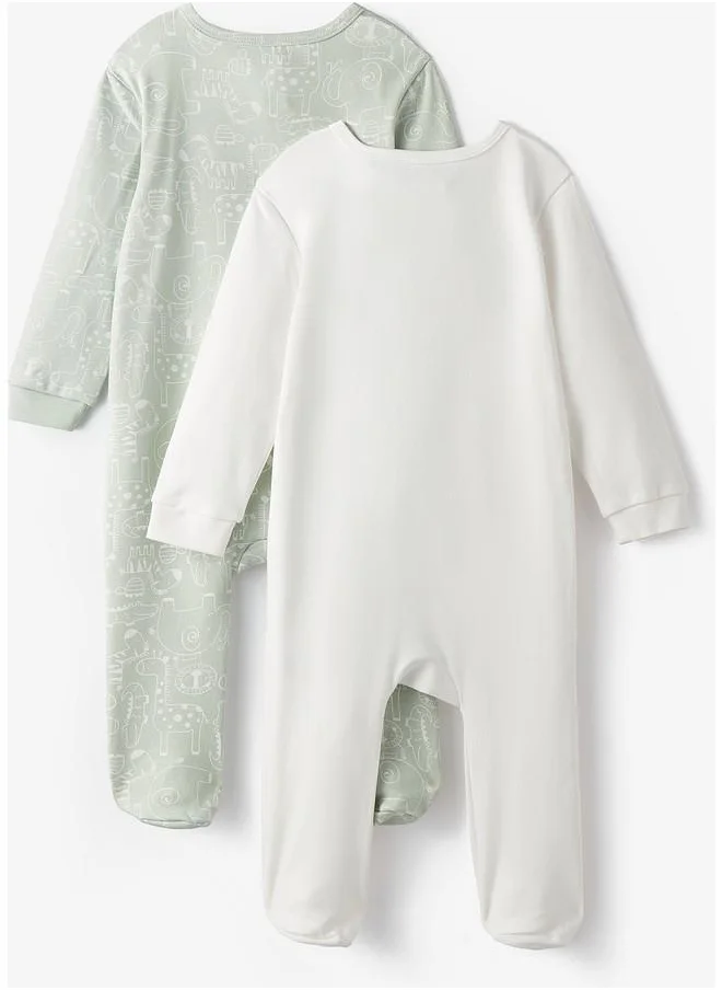 جون June Baby Zippered Footed Jumpsuit Mint - Ecru