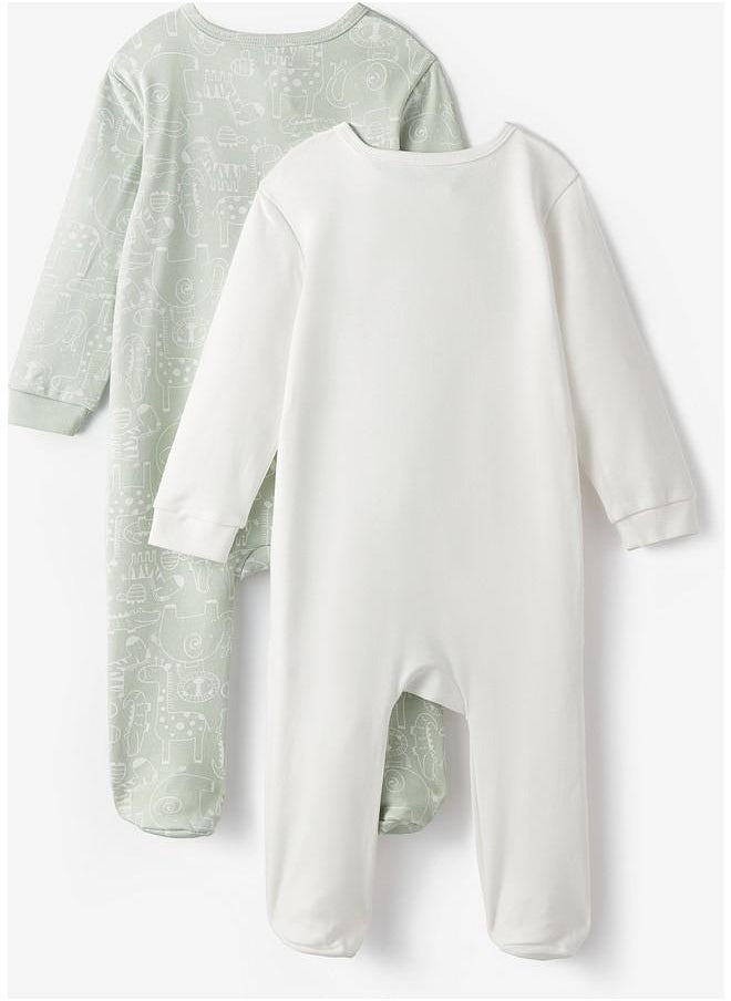 JUNE - June Baby Zippered Footed Jumpsuit Mint - Ecru - Image 1