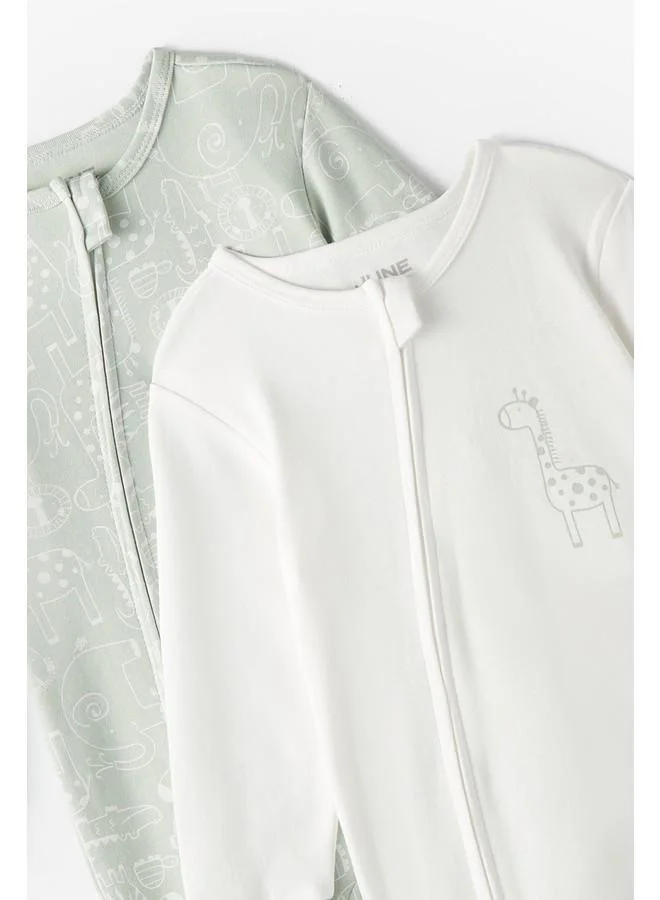 جون June Baby Zippered Footed Jumpsuit Mint - Ecru