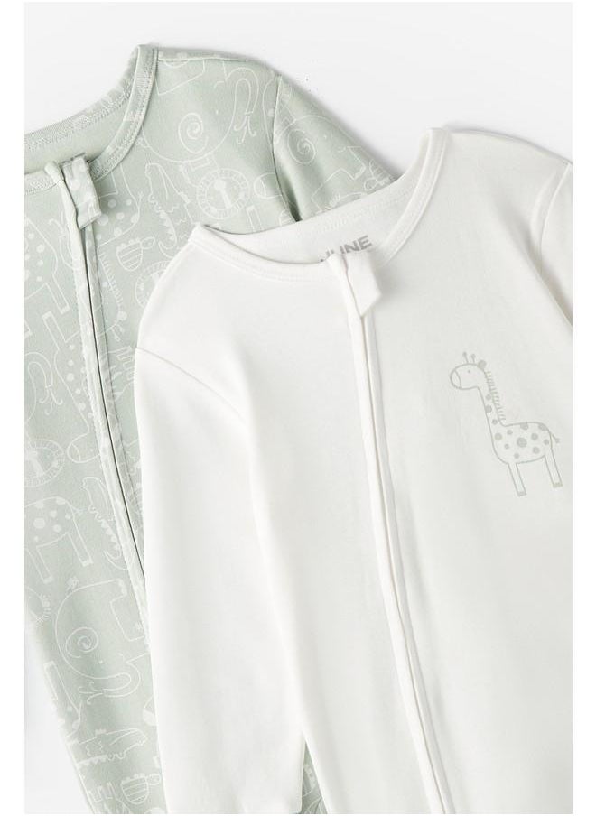 JUNE - June Baby Zippered Footed Jumpsuit Mint - Ecru - Image 1