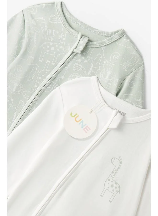 جون June Baby Zippered Footed Jumpsuit Mint - Ecru