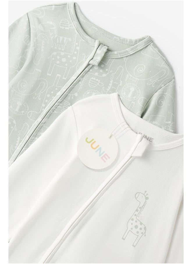 JUNE - June Baby Zippered Footed Jumpsuit Mint - Ecru - Image 1