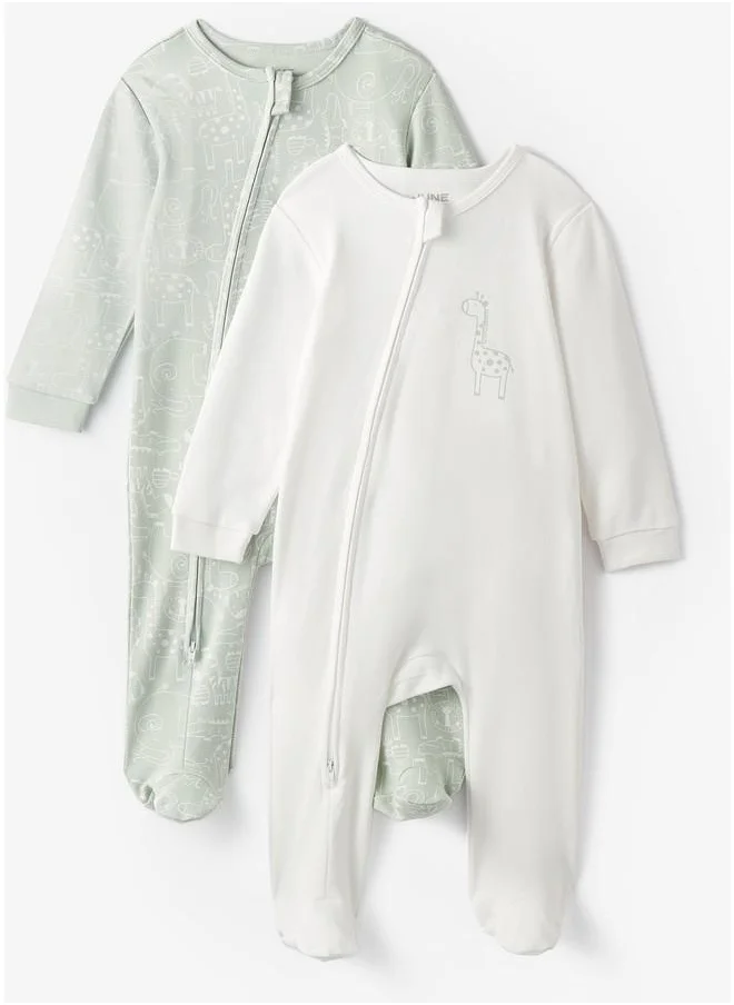 جون June Baby Zippered Footed Jumpsuit Mint - Ecru