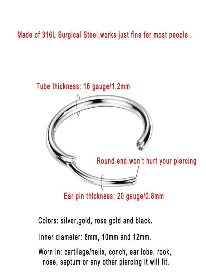 FANSING Earrings for Women Hoop Earrings Trendy Cartilage Earring Hoop Surgical Steel Earrings for Men Silver 8mm - Image 2