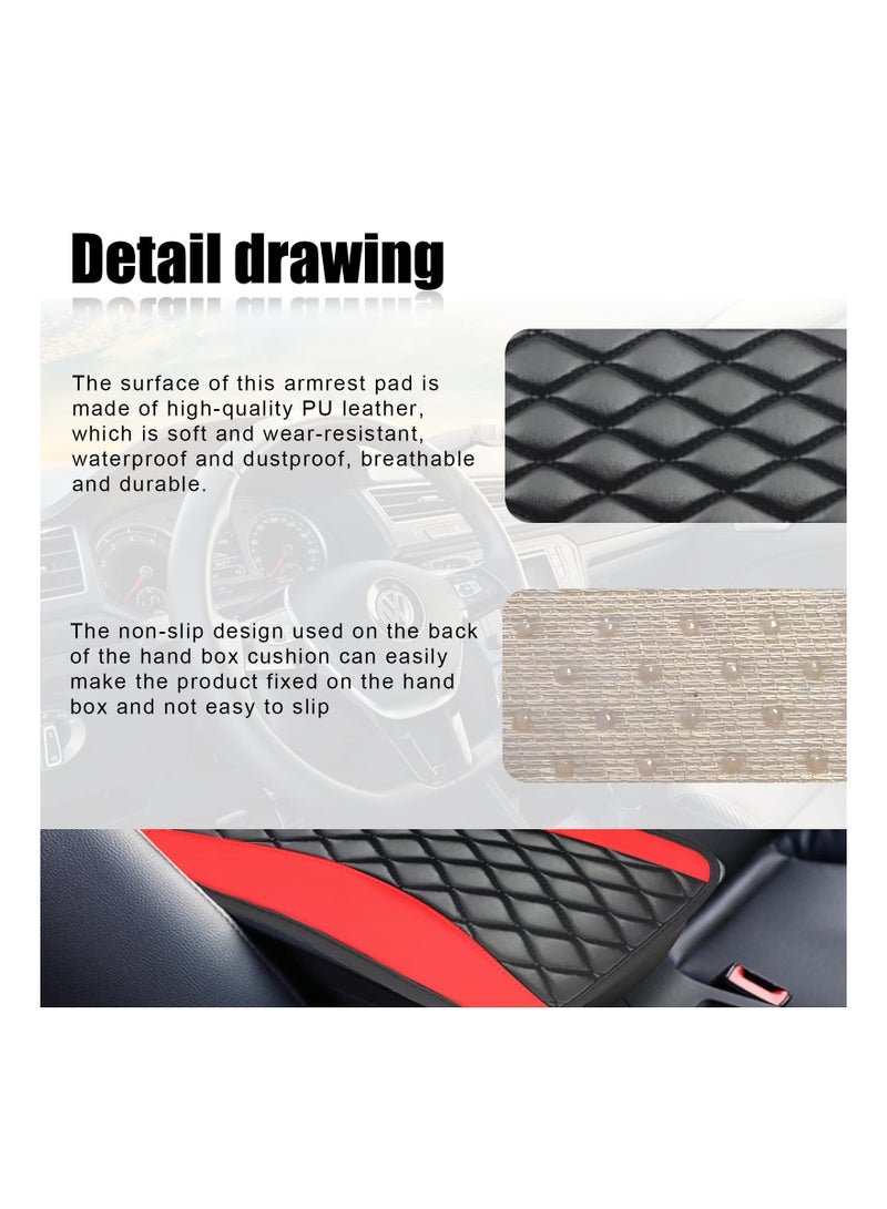 SYOSI Car Center Console Cushion Pad, Universal Waterproof PU Leather Car Armrest Seat Box Cover Protector, Suitable for Most Vehicles, Trucks Auto Interior Accessories (7.5x12.6 inch, Red) - Image 2
